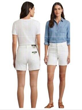 d.jeans White Cotton Blend Twill High Waist Midi Shorts 5" Inseam Size 8